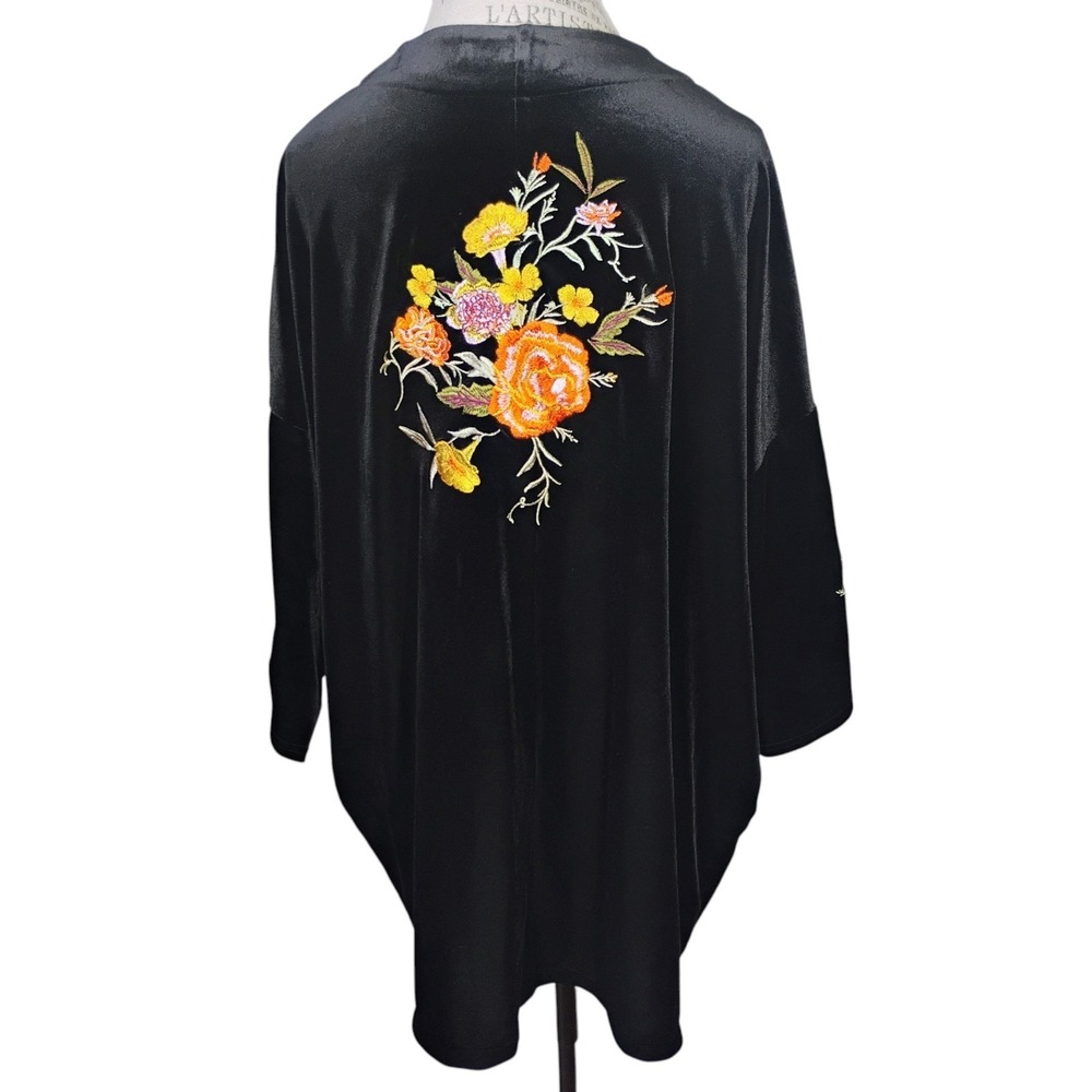 Anthology Velvet Kimono Womens 18 Black Floral Embroidery Boho Witchy Whimsigoth